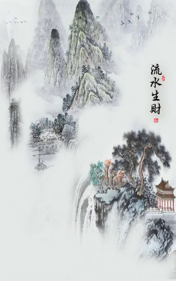 中式迷雾高山流水玄关